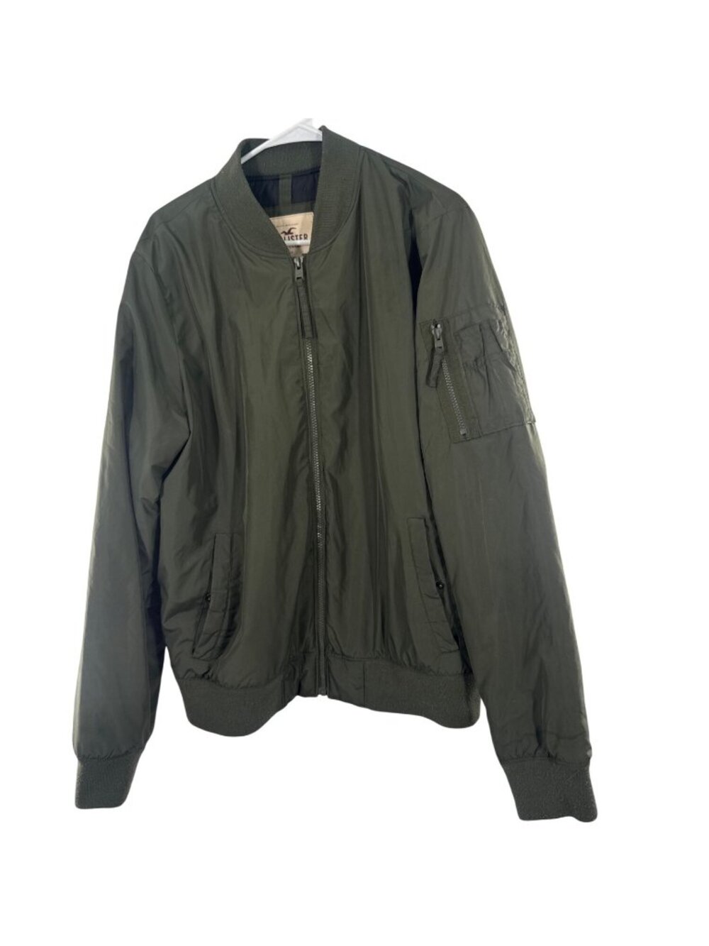 Hollister Green Bomber Jacket Mens XL With Zipper Pockets